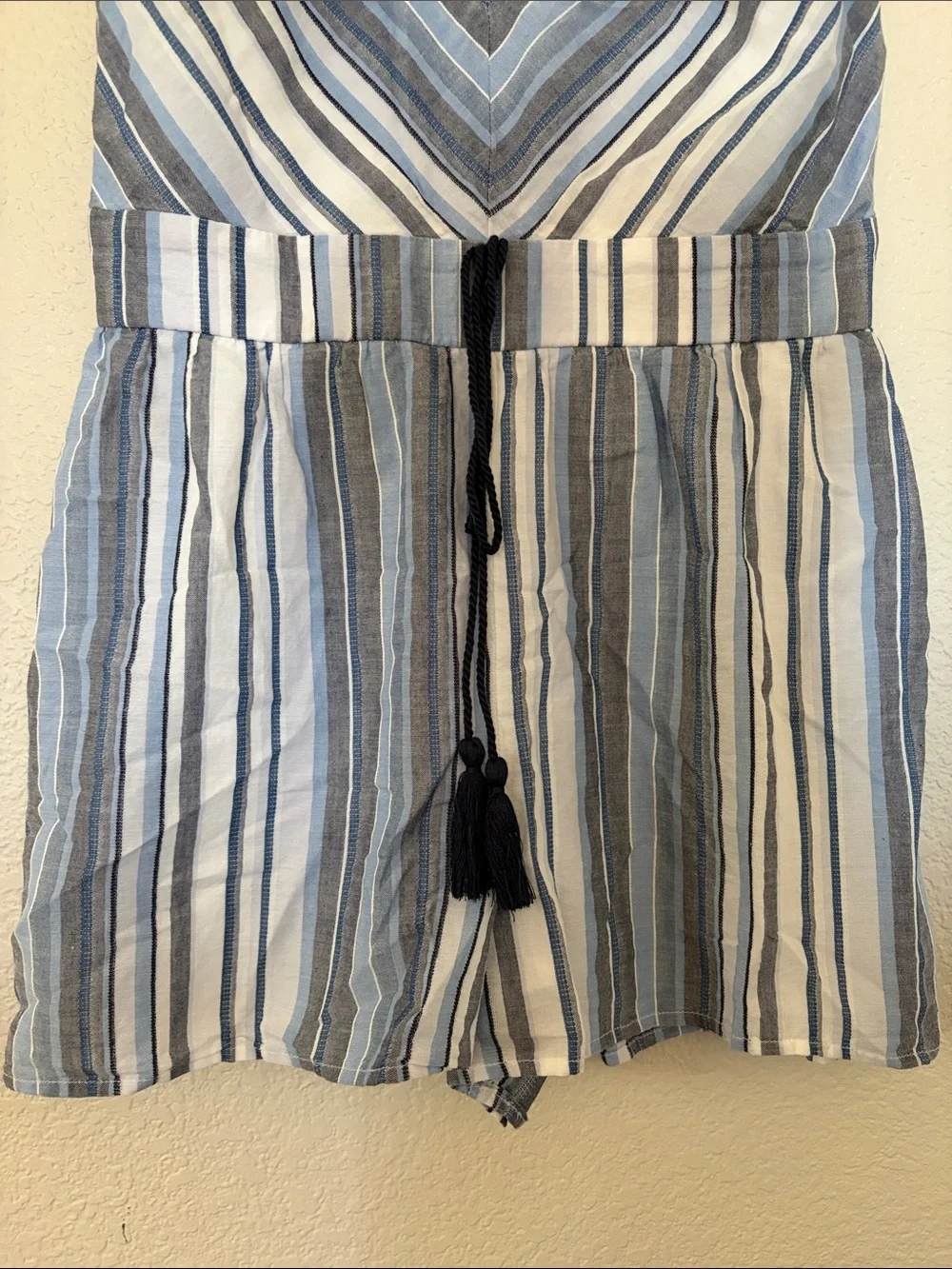 Striped Halter Romper in Blue and White - Picture 6 of 10